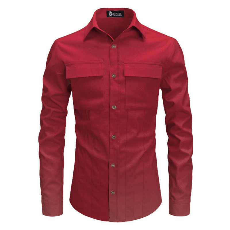 Alkalmi férfi ing gombokkal, zsebbel és klasszikus gallérral