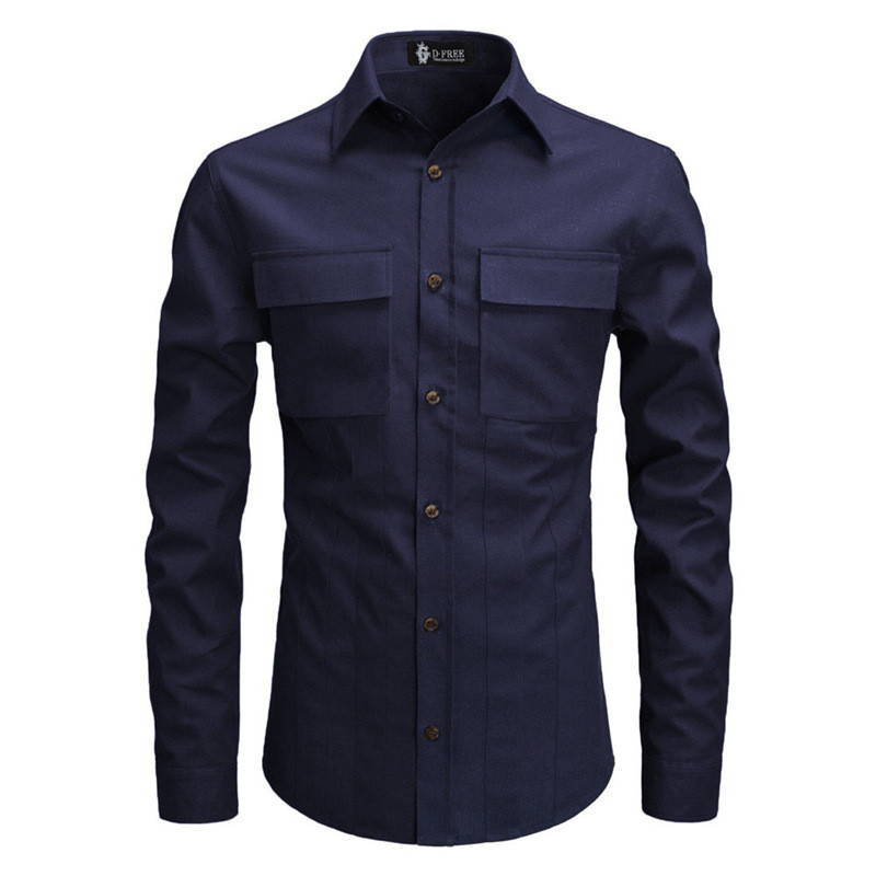 Alkalmi férfi ing gombokkal, zsebbel és klasszikus gallérral