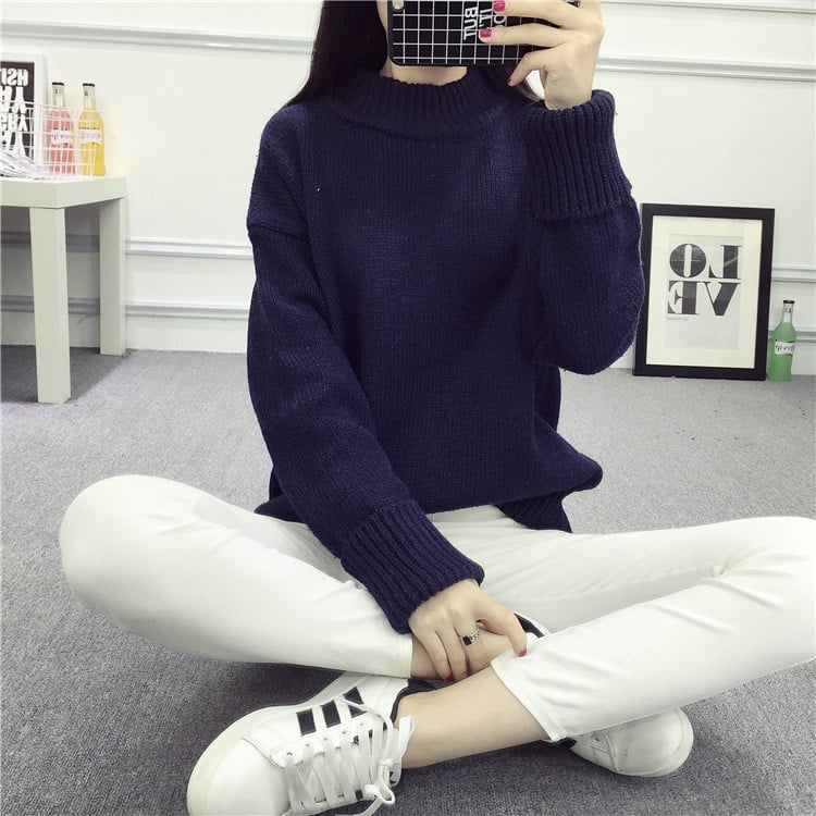 Casual γυναικείο πουλόβερ με υψηλό γιακά σε διάφορα χρώματα