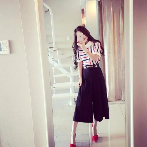 Set dama - pantaloni cu lungime 7/8 si camasa cu dungi