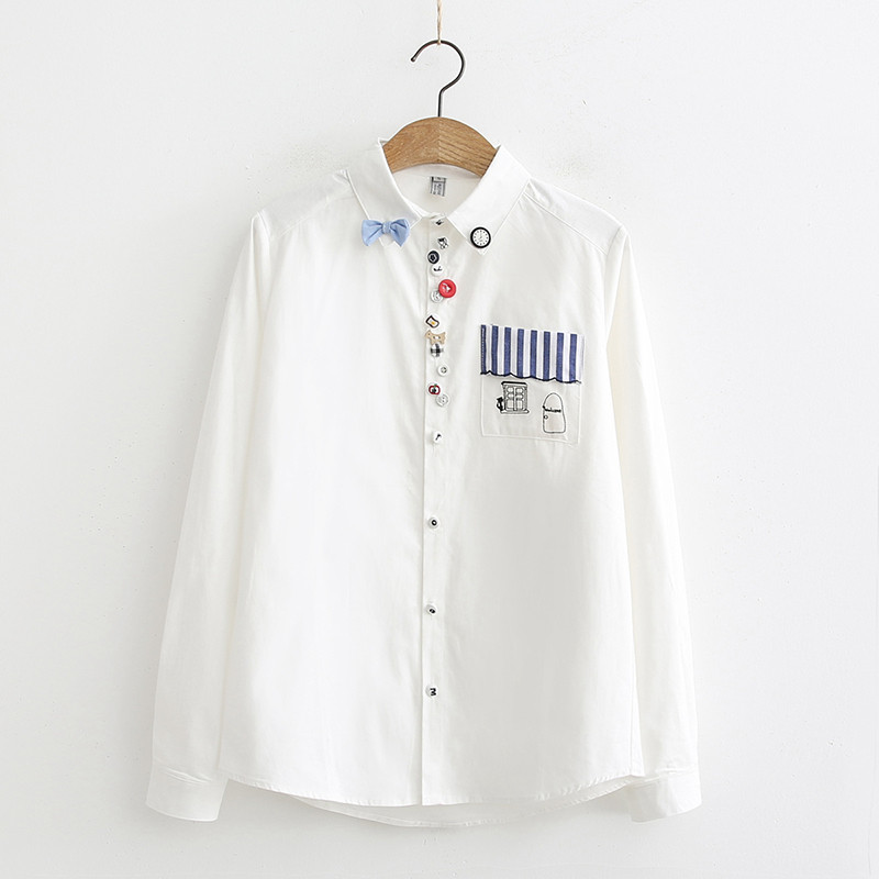 Camasa de dama model nou cu buzunar si nasturi colorati in alb