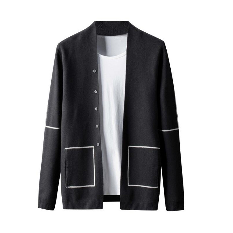 Cardigan casual barbatesc cu nasturi in negru si gri