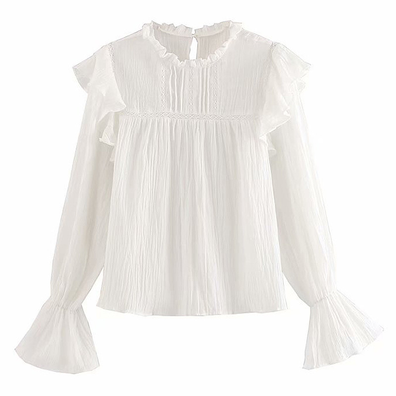 Bluză de damă modernă cu decolteu O - model larg în alb