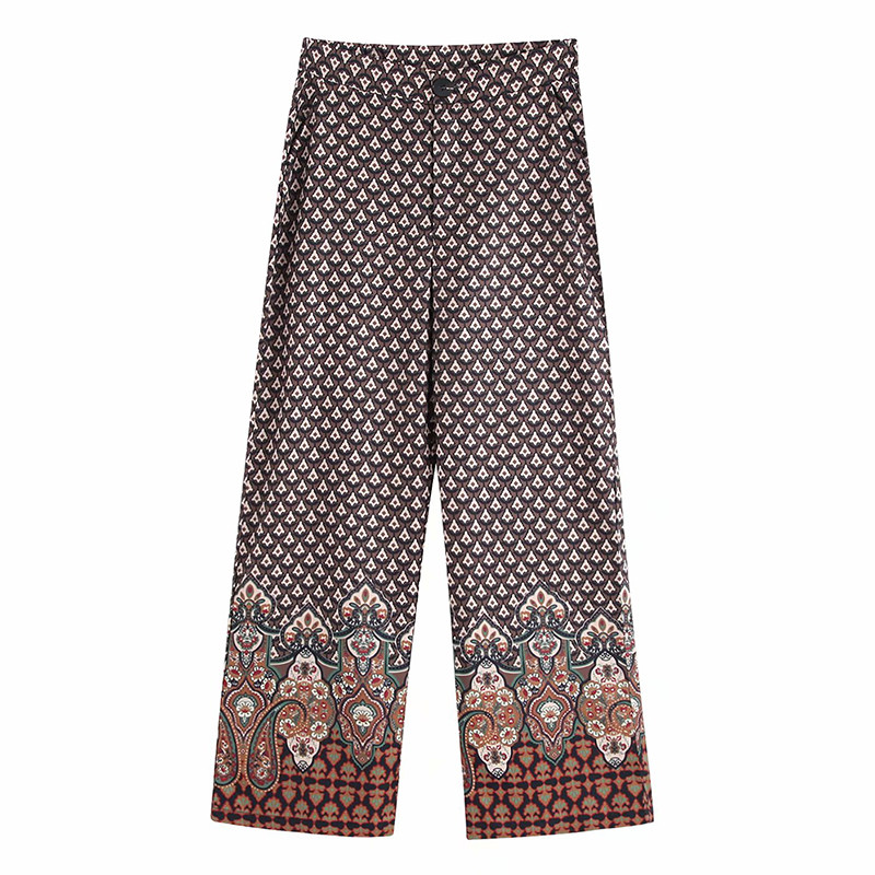 Дамски стилен панталон с висока талия и цветна апликация