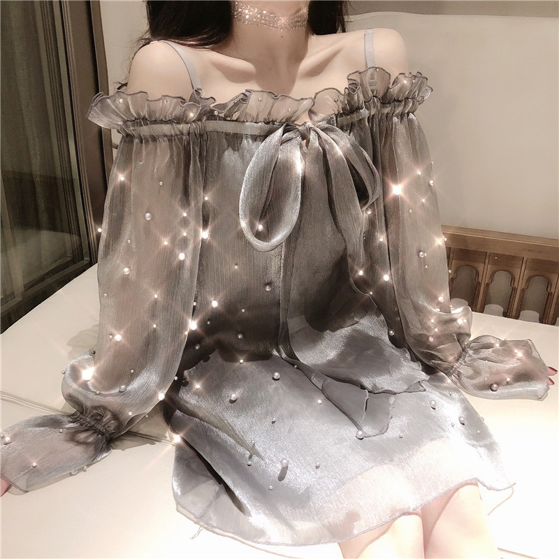 Rochie de dama actuala cu perle decorative in trei culori