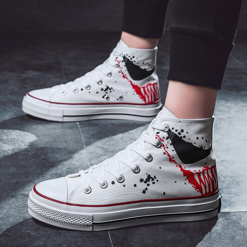 Adidași casual pentru bărbați în alb și negru cu talpă plată