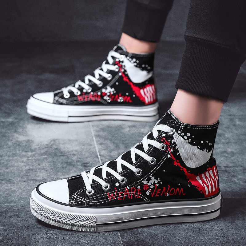 Adidași casual pentru bărbați în alb și negru cu talpă plată