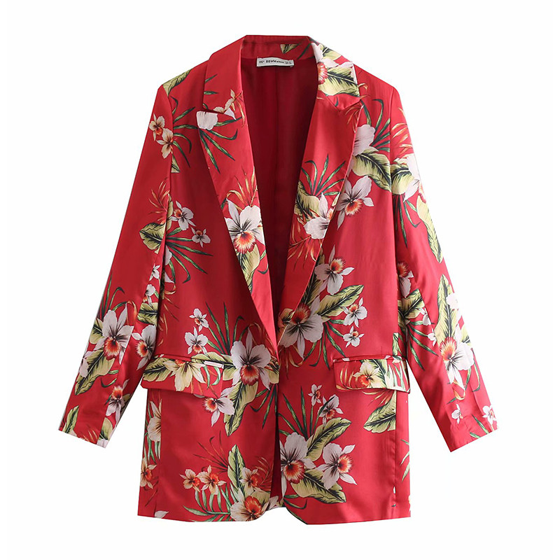 Geaca de dama actuala cu model floral si guler spitz