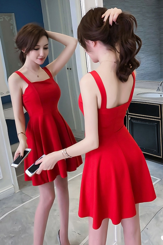 Rochie scurta de dama casual in doua culori - negru si rosu