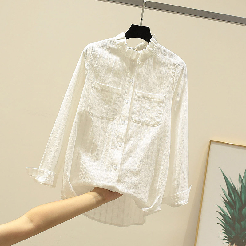 Camasa de dama model nou cu guler jos si buzunare alb