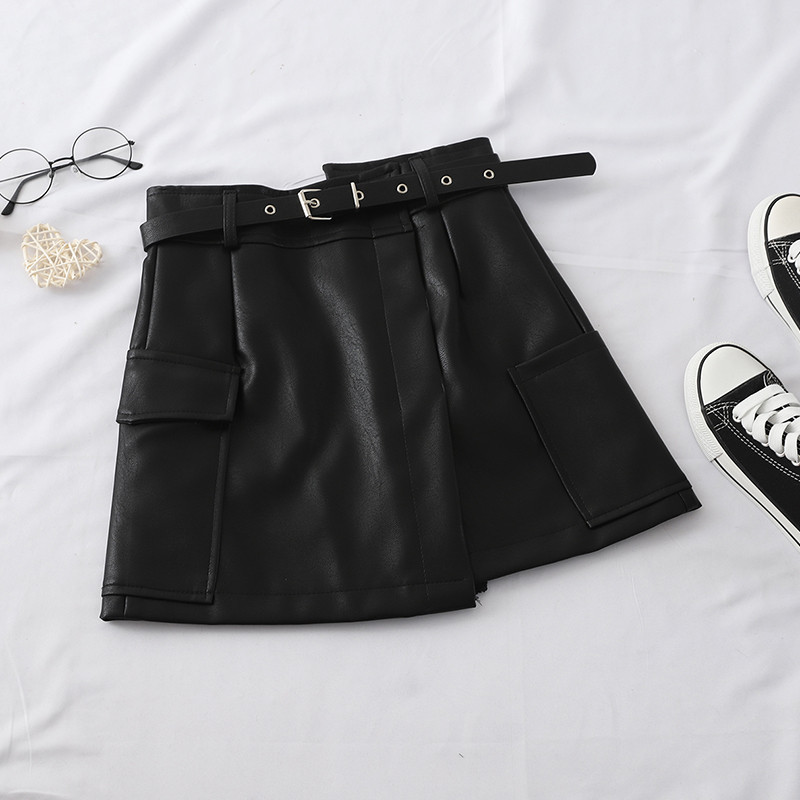 Fusta de dama moderna din piele ecologica cu buzunare in patru culori