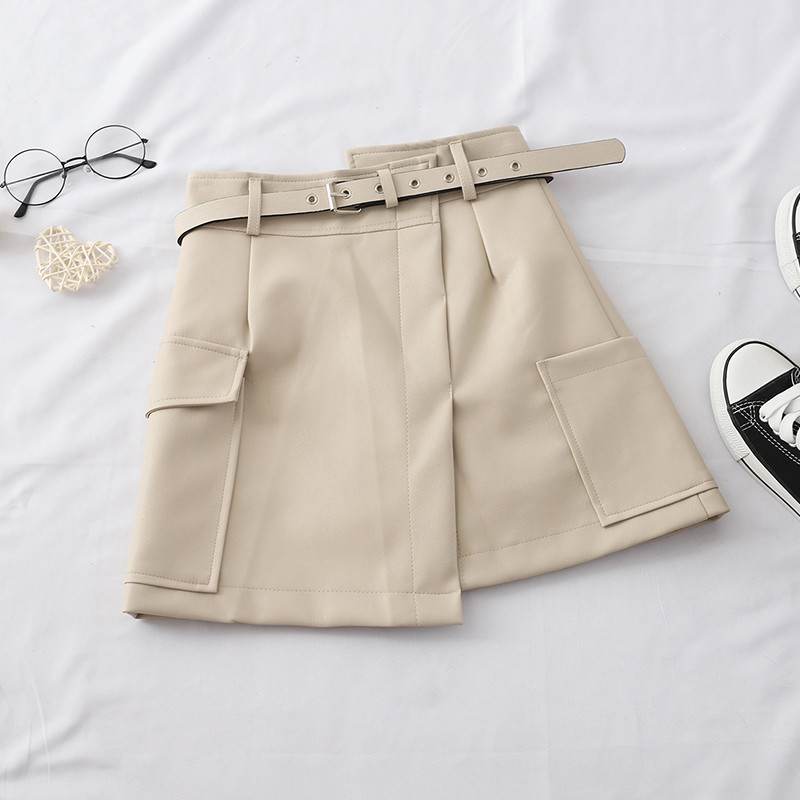 Fusta de dama moderna din piele ecologica cu buzunare in patru culori