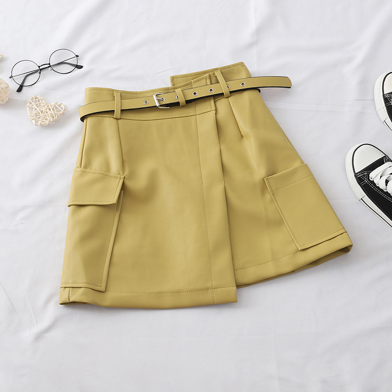 Fusta de dama moderna din piele ecologica cu buzunare in patru culori