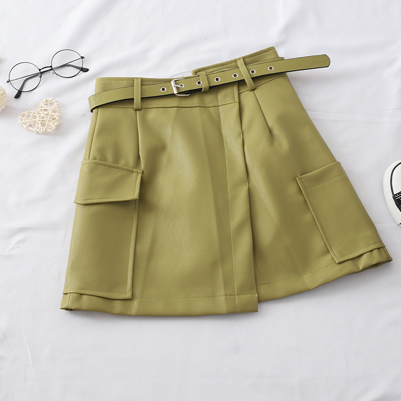 Fusta de dama moderna din piele ecologica cu buzunare in patru culori