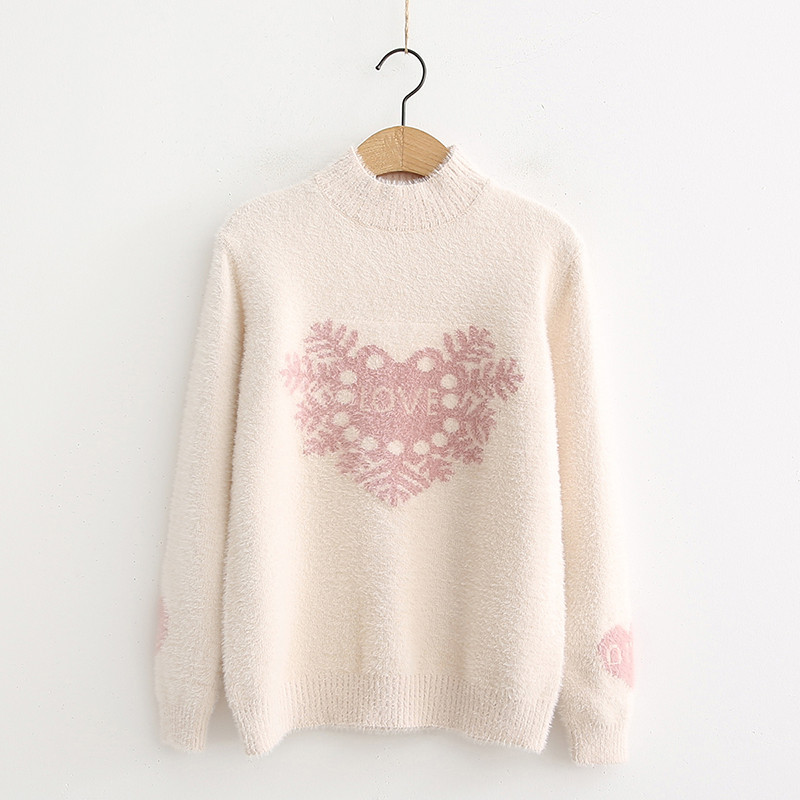 Νέο μοντέλο γυναικείο πουλόβερ με υψηλό γιακά σε λευκό και ροζ χρώμα