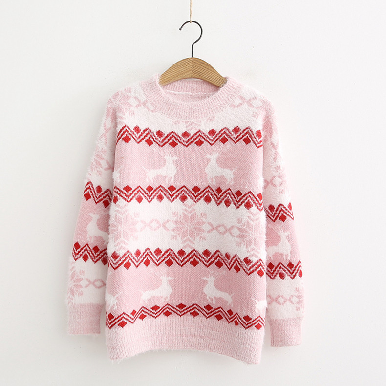 Casual γυναικείο πουλόβερ σε μπλε και ροζ χρώμα