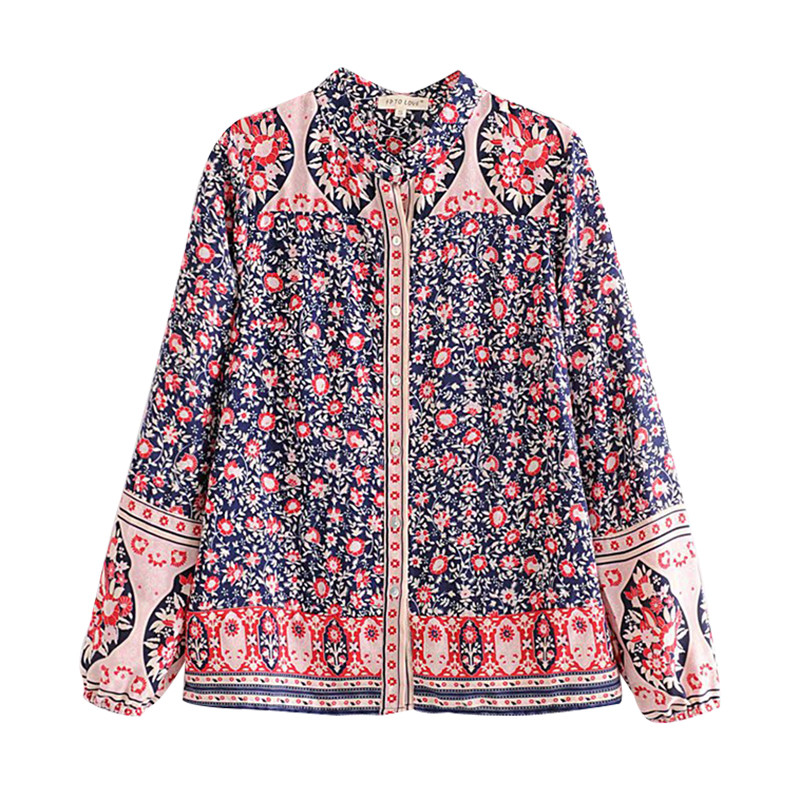 Cămașă de damă colorată cu decolteu O și mâneci lungi