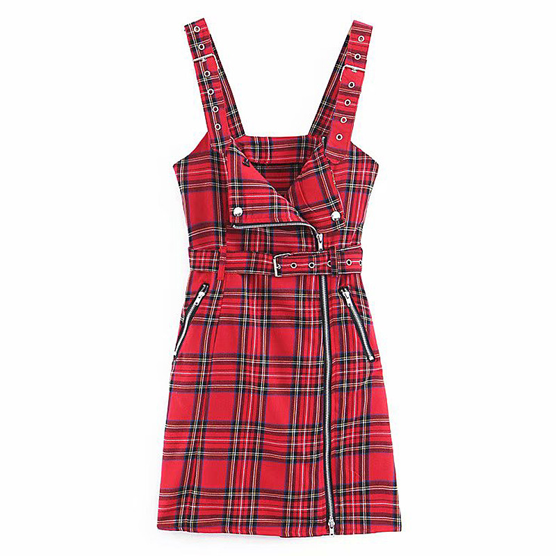 NOU Rochie de damă elegantă în carouri cu fermoar