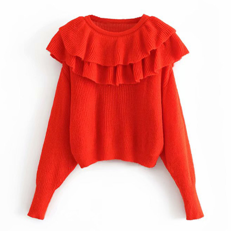 Pulover de iarnă de damă cu guler în formă de O de culoare roșie