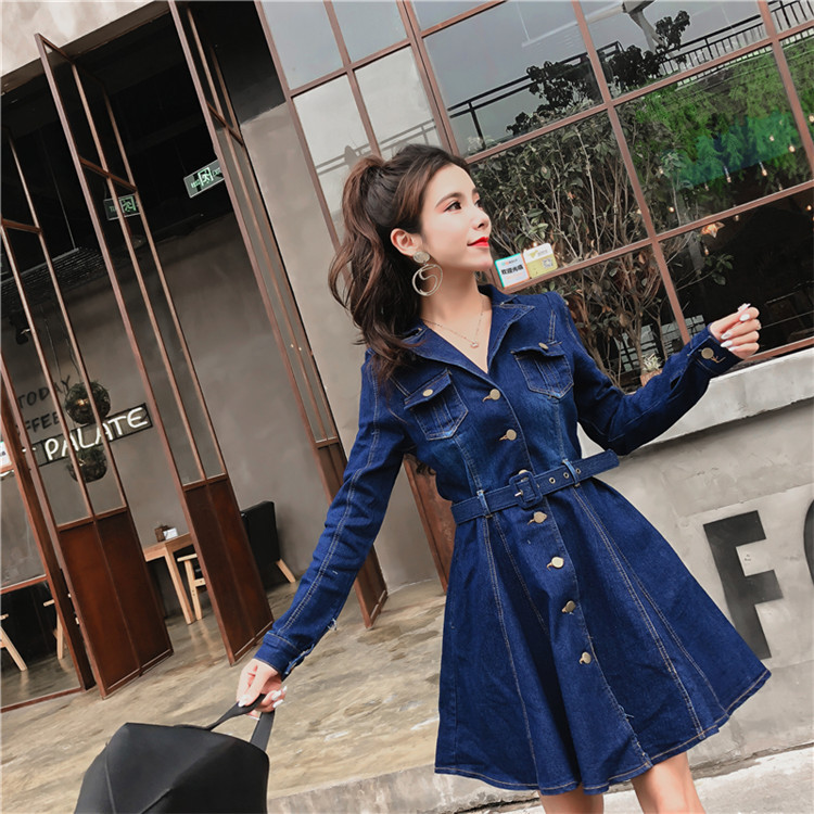 Rochie de dama din denim cu nasturi si curea in albastru