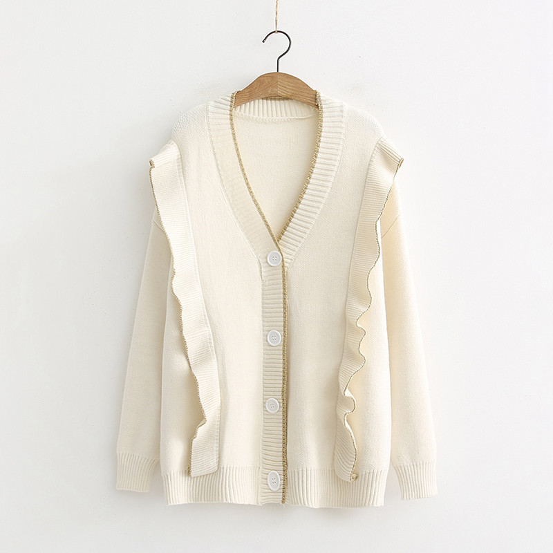 Cardigan de damă cu decolteu spitz și nasturi în bej și gri