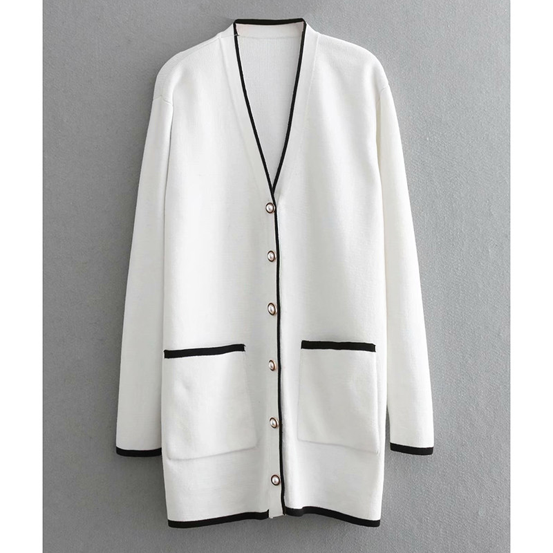 Γυναικεία casual cardigan - μακρύ σχέδιο σε μαύρο και άσπρο χρώμα