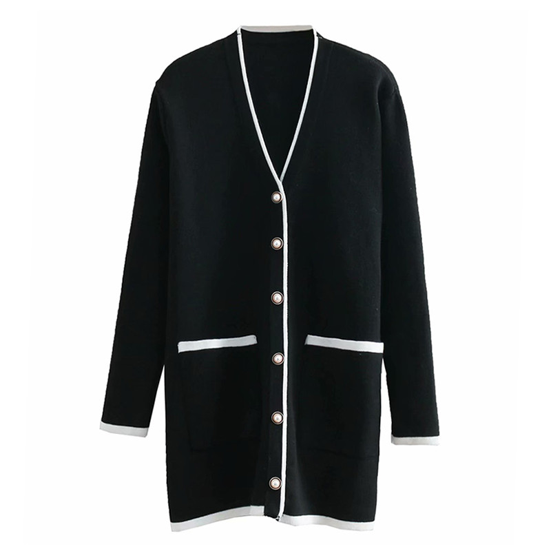 Γυναικεία casual cardigan - μακρύ σχέδιο σε μαύρο και άσπρο χρώμα