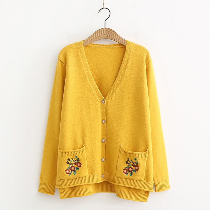 Γυναικεία ζακέτα με τσέπες και κεντήματα σε τρία χρώματα