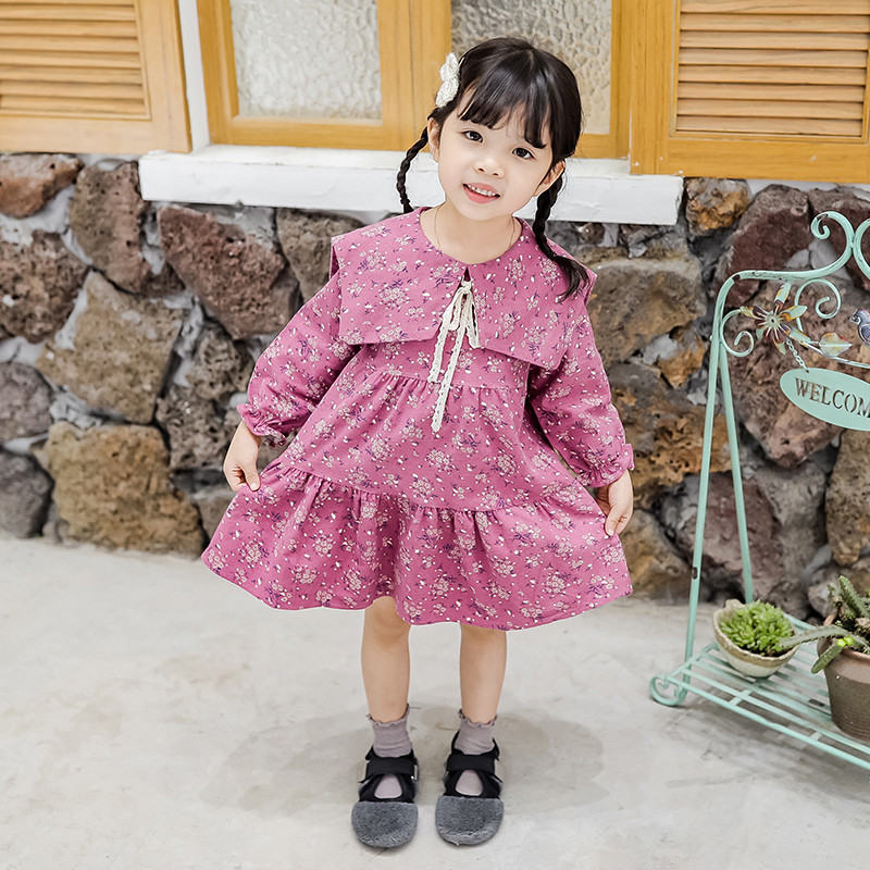 Παιδικό μοντέρνο φόρεμα με φυτικά μοτίβα σε δύο χρώματα