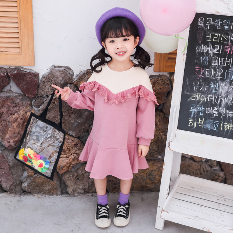 Rochie casual pentru copii in roz si albastru