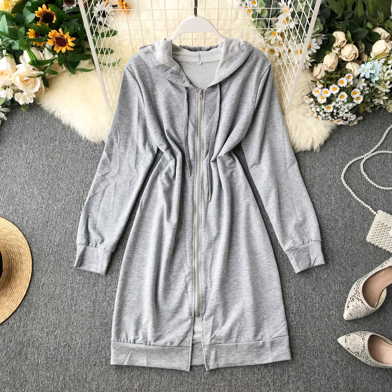 Μοντέρνο γυναικείο φούτερ με κουκούλα και κορδόνι σε γκρι χρώμα