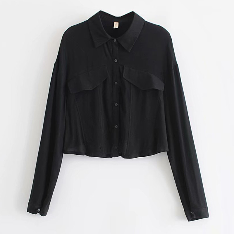 Γυναικεία casual shirt - ευρύ μοτίβο σε μαύρο χρώμα