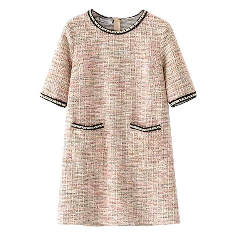 Rochie de dama cu maneca scurta si buzunare roz