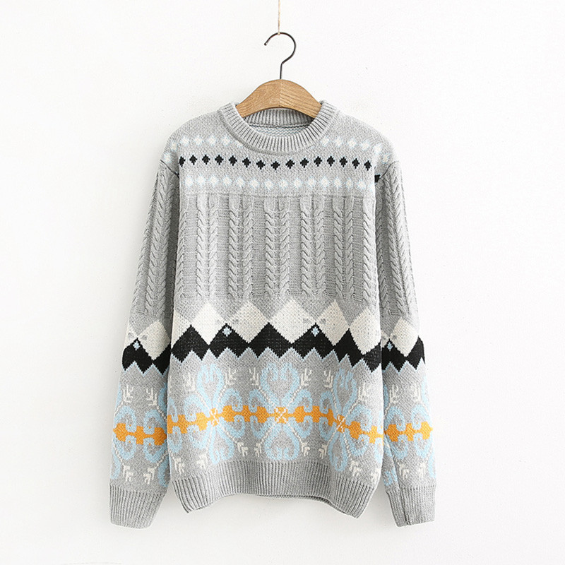 Pulover de dama modern cu model in bej si gri