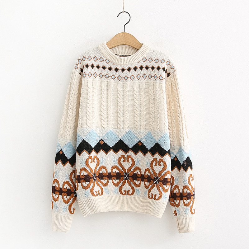 Pulover de dama modern cu model in bej si gri