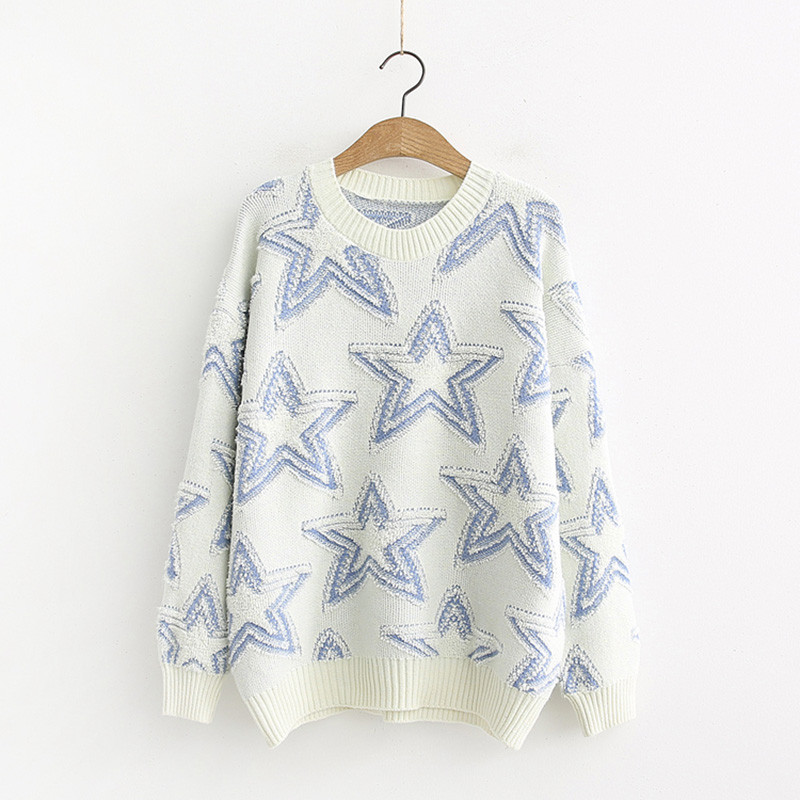 Pulover de dama cu decolteu O in bej si albastru