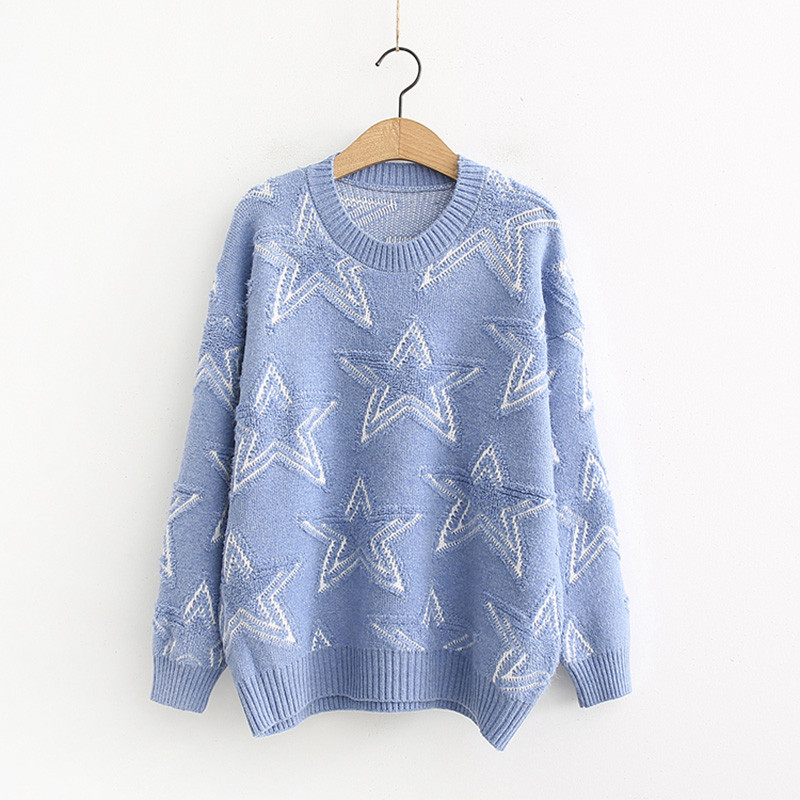 Pulover de dama cu decolteu O in bej si albastru