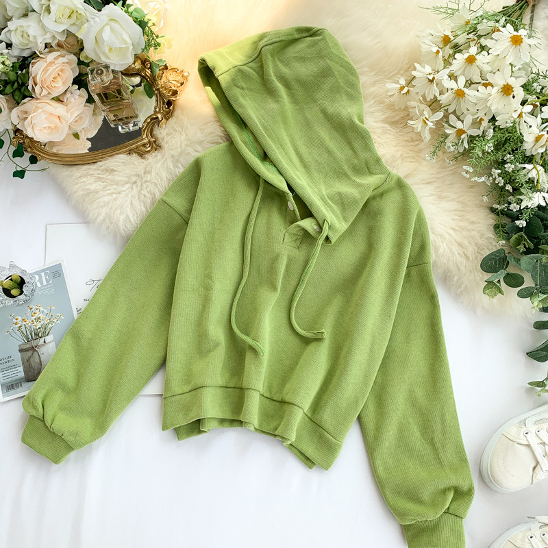 Hanorac casual dama cu gluga si cravate in patru culori