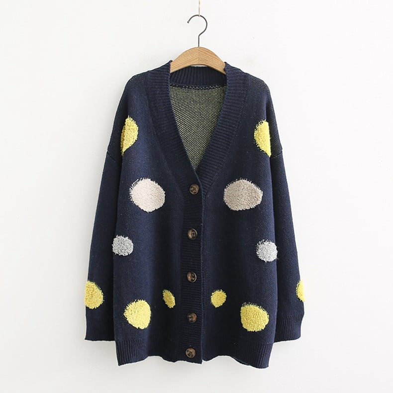 Cardigan de damă modern cu puncte în maro și albastru