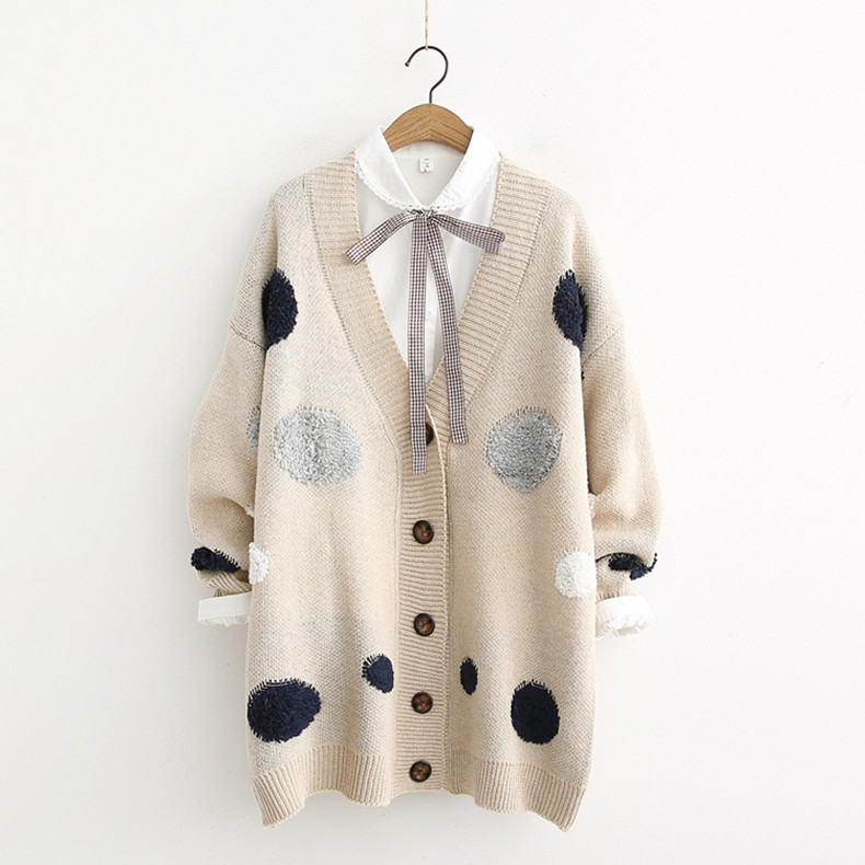 Cardigan de damă modern cu puncte în maro și albastru