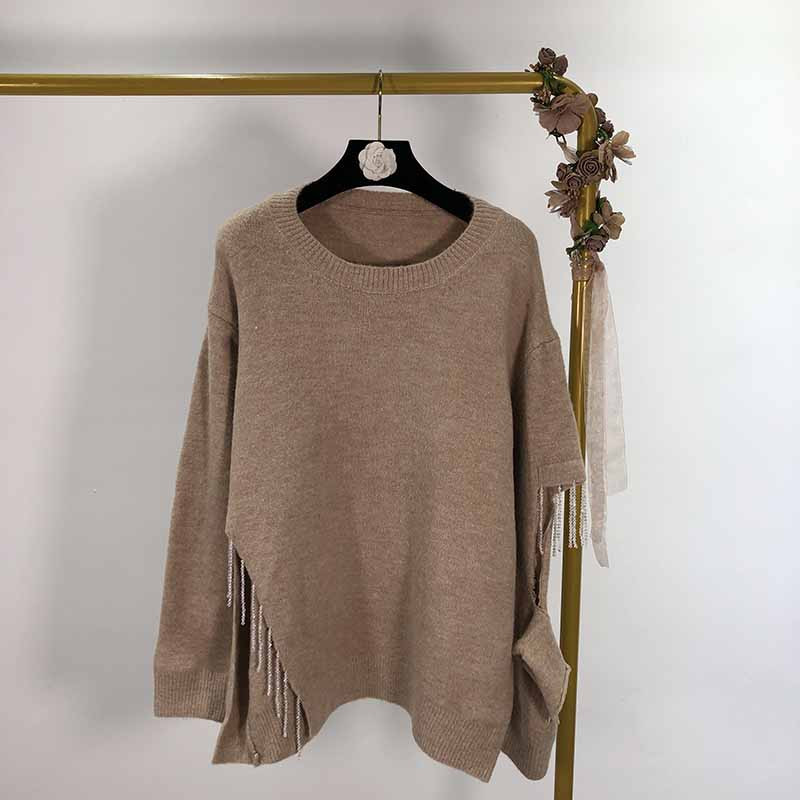 Pulover de dama cu motiv rupt si franjuri in doua culori