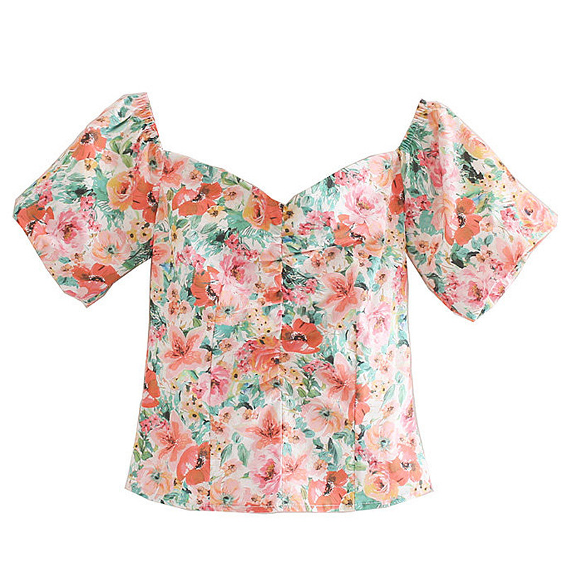 Γυναικεία μπλούζα με floral τύπωμα και κοντά μανίκια