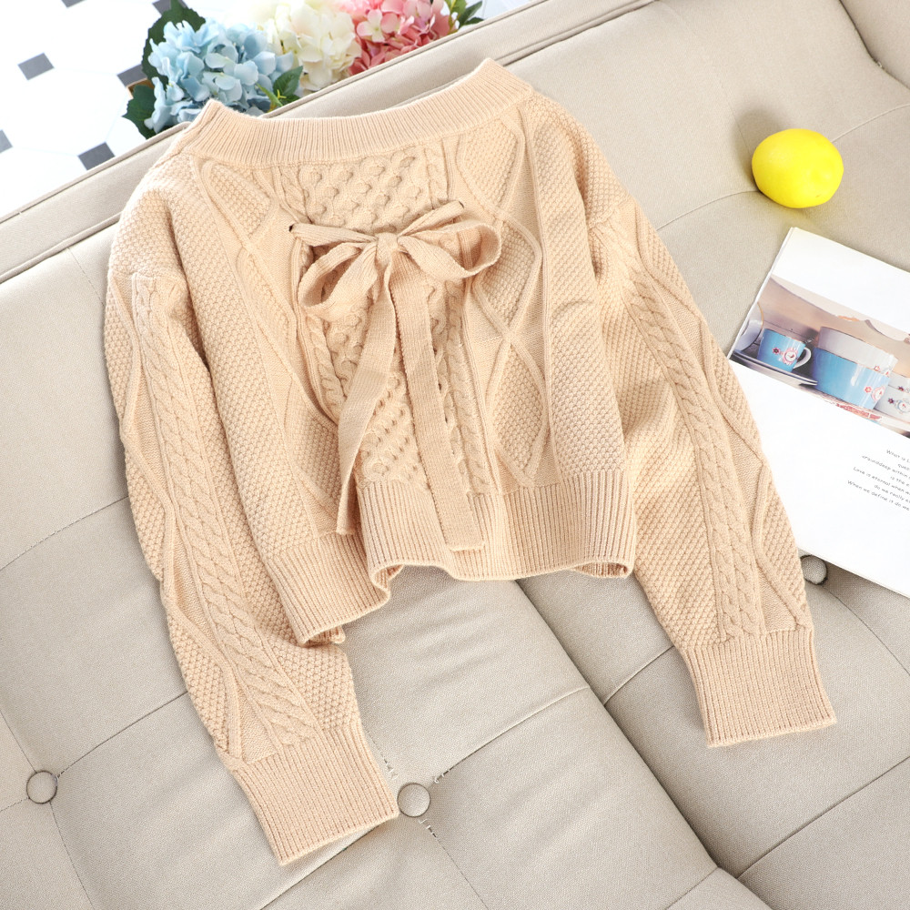 Pulover de dama casual cu panglica in mai multe culori