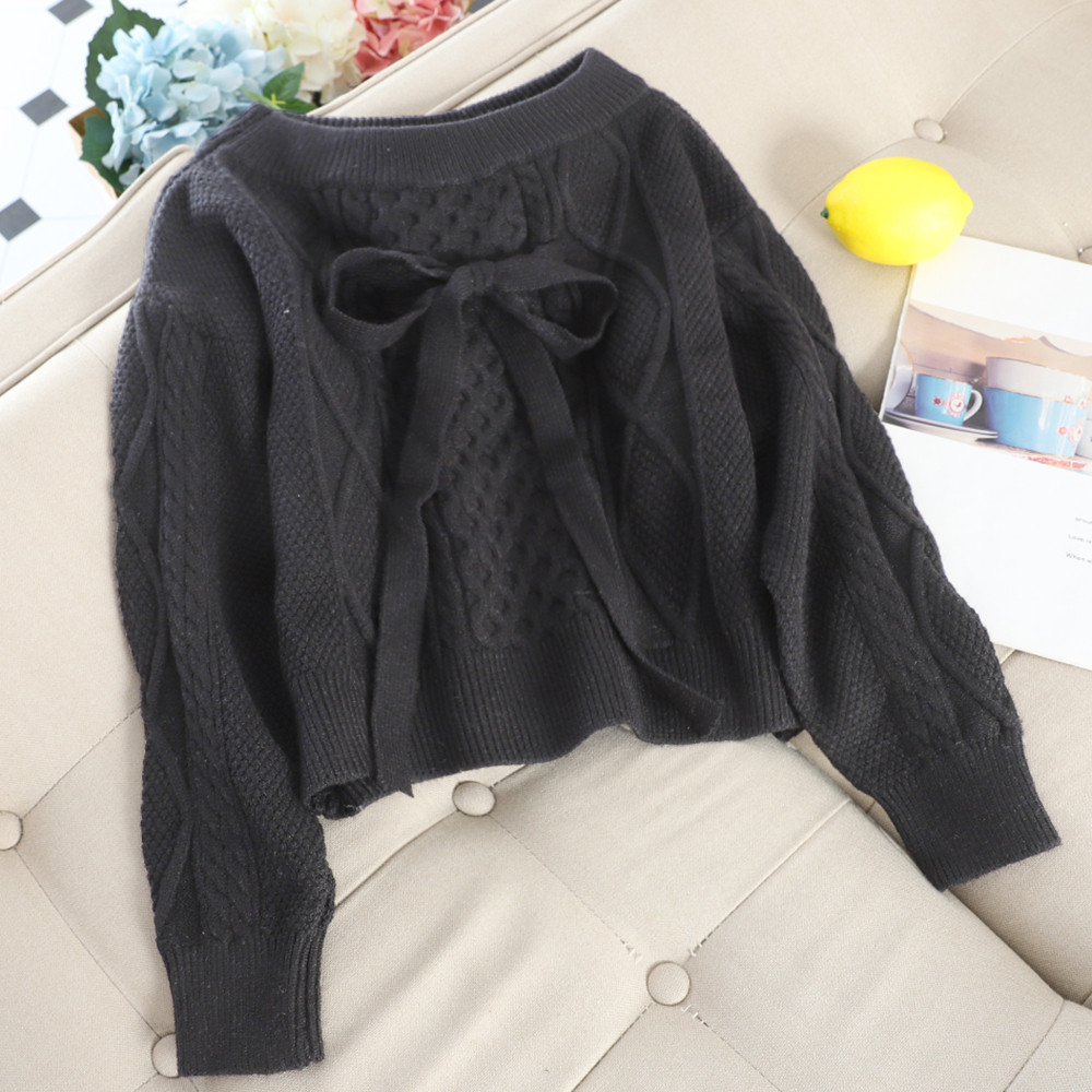 Pulover de dama casual cu panglica in mai multe culori