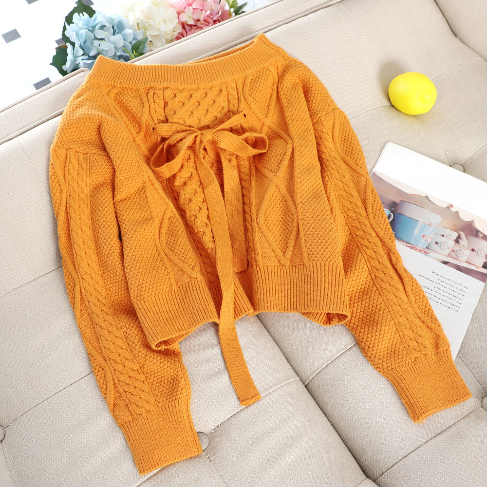 Pulover de dama casual cu panglica in mai multe culori