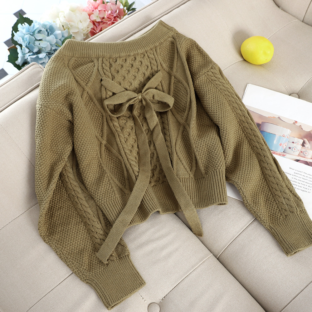 Pulover de dama casual cu panglica in mai multe culori