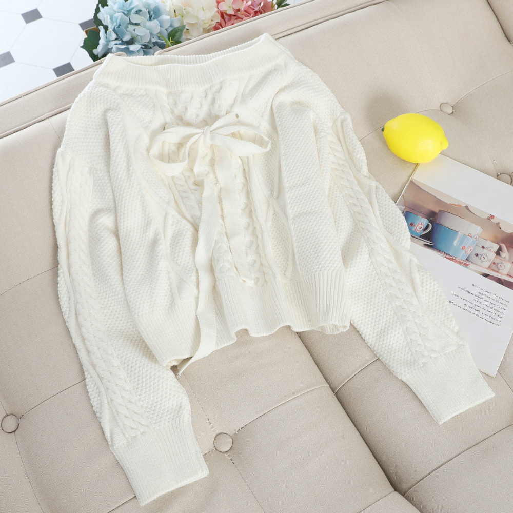 Pulover de dama casual cu panglica in mai multe culori