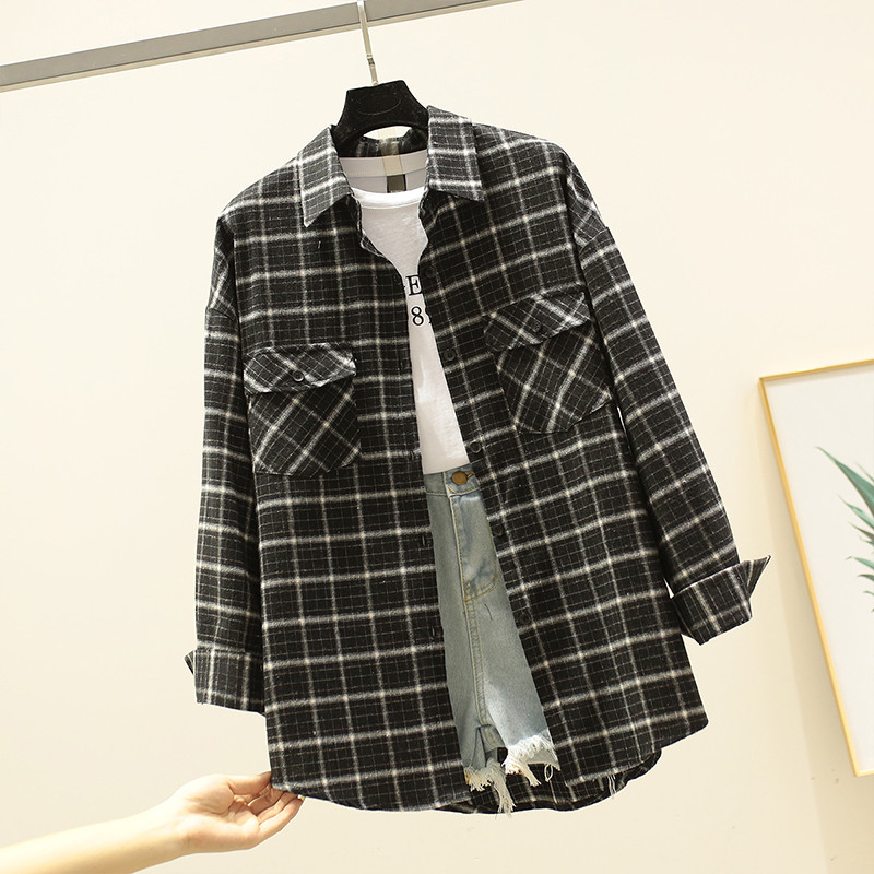 Cămașă de damă în carouri cu buzunare în bej, galben și negru