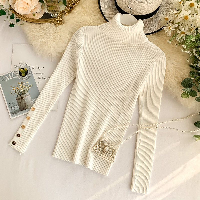 Pulover de dama casual cu guler inalt si nasturi in mai multe culori