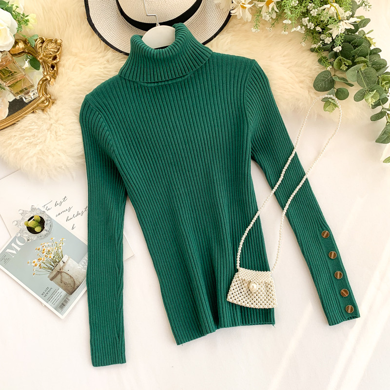 Pulover de dama casual cu guler inalt si nasturi in mai multe culori